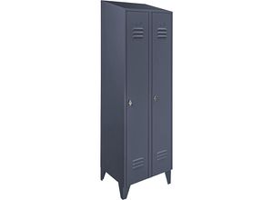 4250618240015 - Stahlschrank mit Schrägdach Abteile schrankhoch Gesamtbreite 600 mm 2 Abteile blaugrau RAL 7031