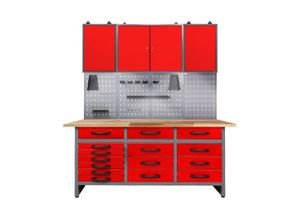 4250627249573 - Kraft Werkzeuge Werkstatt Set Konny 160 cm 3 Schränke LED rot