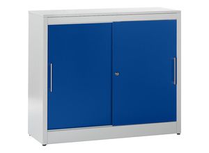 4250633303092 - mauser Schiebetürschrank Sideboard mit 2 Fachböden HxBxT 1040 x 1200 x 420 mm lichtgrau   ultramarinblau