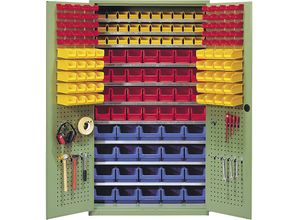 4250633310878 - mauser Großraumschrank 10 Fachböden 158 Sichtlagerkästen resedagrün RAL 6011