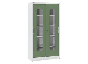 4250633323670 - mauser Sichtfenster-Schiebetürschrank mit 4 Fachböden HxB 1950 x 1000 mm Tiefe 500 mm Türfarbe Resedagrün