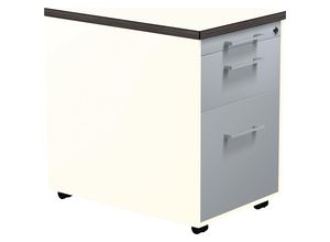 4250633326213 - mauser Schubladencontainer auf Rollen HxT 579 x 600 mm 1 Materialschub 1 Hängeregistratur reinweiß   alusilber   weiß