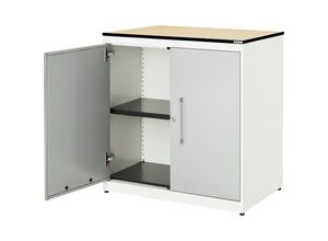 4250633328422 - mauser Flügeltürenschrank HxB 818 x 800 mm HPL-Vollkernplatte 1 Fachboden reinweiß   weißaluminium   Ahorn