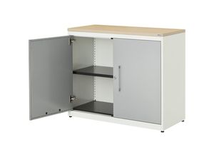 4250633328460 - mauser Flügeltürenschrank HxB 830 x 1000 mm Kunststoffplatte 1 Fachboden reinweiß   weißaluminium   Ahorn