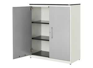 4250633328712 - mauser Flügeltürenschrank HxB 1168 x 1000 mm HPL-Vollkernplatte 2 Fachböden reinweiß   weißaluminium   weiß