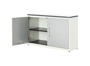 4250633328736 - mauser Flügeltürenschrank HxB 830 x 1200 mm Kunststoffplatte 1 Fachboden reinweiß   weißaluminium   weiß