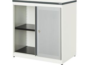 4250633331439 - mauser Schiebetürenschrank akustisch wirksam Kunststoffplatte HxBxT 830 x 800 x 432 mm 1 Fachboden reinweiß   weißaluminium   weiß