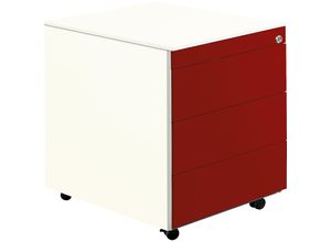 4250633398029 - mauser Schubladencontainer mit Rollen HxT 570 x 600 mm Stahlplatte 3 Schubladen reinweiß rubinrot reinweiß 4250633398029 - mauser Schubladencontainer mit Rollen HxT 570 x 600 mm Stahlplatte 3 Schubladen reinweiß rubinrot reinweiß