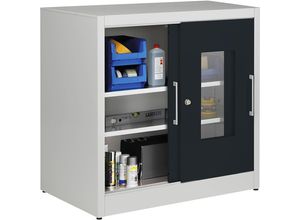 4250633399415 - mauser Sichtfenster-Schiebetürschrank mit 2 Fachböden HxB 1000 x 1000 mm Tiefe 600 mm Türfarbe Anthrazitgrau 4250633399415 - mauser Sichtfenster-Schiebetürschrank mit 2 Fachböden HxB 1000 x 1000 mm Tiefe 600 mm Türfarbe Anthrazitgrau