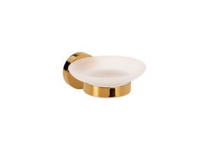 4250657525418 - Brillantbad BILLO Seifenablage Messing Milchglas Gold poliert 129x110x55 mm für Bad & Küche >> zum Bohren oder Kleben