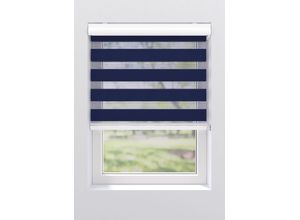 4250662083736 - Doppelrollo MY HOME Greta blau (blau blau weiß) Rollos 175cm stufenlos positionierbar 140cm Polyester mit Kassette Befestigung mit Klemmträgern B140cm H175cm