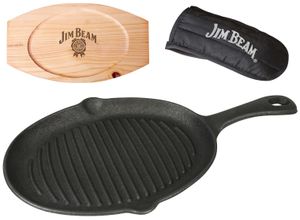 4250679507133 - Grillpfanne JIM BEAM BBQ Pfannen Gr Höhe 2 cm schwarz (schwarz natur) 4 Stk inkl Griffüberzug und Holzuntersetzer