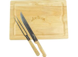 4250679507584 - Schneidebrett JIM BEAM BBQ JB0237 Schneidebretter Gr B H L 28 cm x 15 cm x 405 cm braun (hellbraun) inkl Tranchiermesser und Gabel mit Edelstahlklinge Bambusgriffen