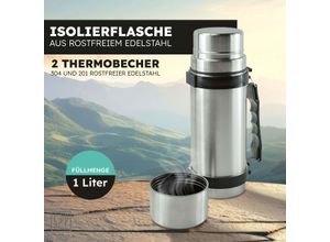 4250679508703 - X4-LIFE Doppelwandige Edelstahl-Isolierflasche mit 2 Trinkbechern