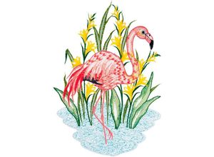 4250706201485 - Fensterbild W REUTER & SOHN - PLAUENER SPITZE Fensterbild Flamingo farbig Fensterbilder Gr B L 22 cm x 30 cm bunt Fensterdekoration