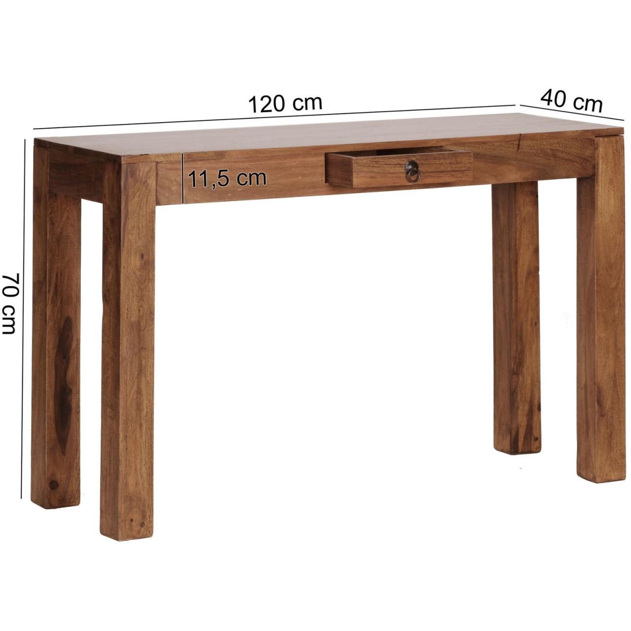 4250739279789 - WOHNLING Sheesham Konsolentisch Massiv 120 cm mit 1 Schublade - Massivholz