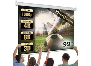 4250787423387 - Jago® Beamer Leinwand - 178x178cm 11 43 169 HD 4K 3D 99 Zoll Deckenmontage Wandmontage Rollo Manuell Ausziehbar - Kinoleinwand