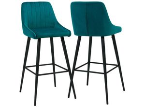4250803502287 - 2x Barhocker Barstuhl aus Stoff Samt Gestell aus Metall Tresenhocker Bar Sessel gut gepolstert mit Lehne Farbauswahl Duhome 5162 Petrol Samt DH0228