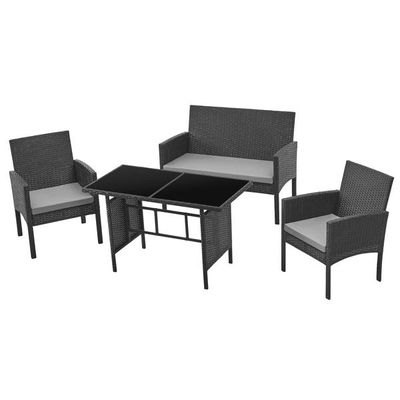 4250815319323 - BROOKLYN XL Rattan Garten Möbel Set mit Tisch 2x Sessel 2er Sofa Schwarz