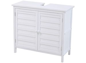 4250815324136 - Waschbeckenunterschrank Badschrank mit Regal freistehend Bambus Weiß - Svita