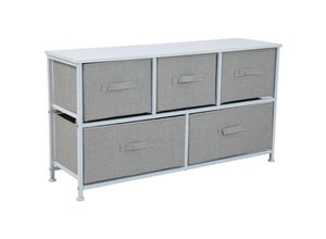 4250815327472 - Taro Sideboard mit Stoffschubladen Metall-Regal Stoff-Kommode Weiß Hellgrau - Svita