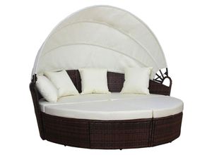 4250815384970 - Savannah Poly-Rattan Sonneninsel Liege Gartenmöbel Set Möbel Segel braun - Svita