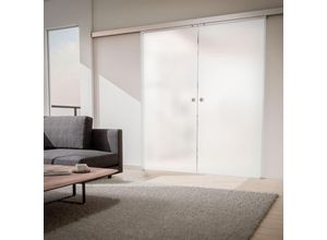 4250820209404 - - Schiebetür doppelflügelig Glas Tür satiniert 1760 x 2035 Zimmertür Glasschiebetür - Griffmuschel + 2 seitiger Softclose