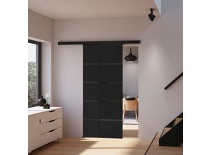 4250820209893 - - Tür Schiebetür Glas schwarz satiniert 900 x 2035 Zimmertür Glasschiebetür Glastür - Stabgriff + 2 seitiger Softclose