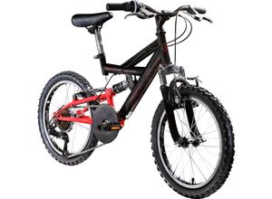 4250845958004 - FS180 Kinderfahrrad 18 Zoll ab 6 Jahre 115 - 130 cm Mountainbike Fully 6 Gänge schwarz rot