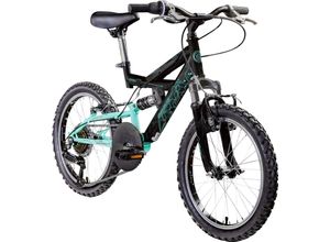 4250845958011 - FS180 Kinderfahrrad 18 Zoll ab 6 Jahre 115 - 130 cm Mountainbike Fully 6 Gänge schwarz türkis