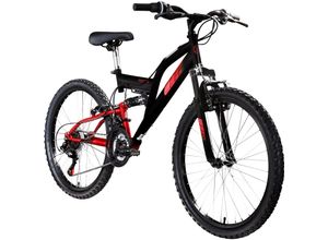 4250845958059 - FS240 Jugendfahrrad 24 Zoll Mountainbike ab 8 Jahre 130 - 145 cm 21 Gänge schwarz rot 4250845958059 - FS240 Jugendfahrrad 24 Zoll Mountainbike ab 8 Jahre 130 - 145 cm 21 Gänge schwarz rot