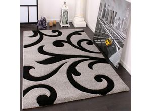 4250857501984 - Designer Teppich mit Konturenschnitt Modern Grau Schwarz 80x150 cm - Paco Home