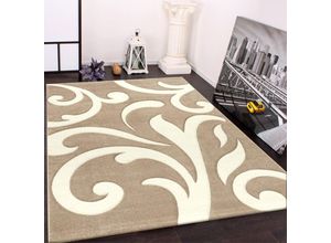 4250857502103 - Designer Teppich mit Konturenschnitt Modern Beige Creme 80x150 cm - Paco Home