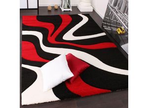 4250857502233 - Paco Home Designer Teppich mit Konturenschnitt Wellen Muster Rot Schwarz Weiss 120x170 cm