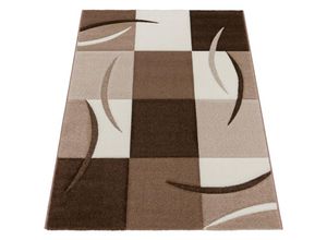 4250857503452 - Designer Teppich mit Konturenschnitt Karo Muster Braun Beige 80x150 cm - Paco Home