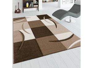 4250857503469 - Paco Home Designer Teppich mit Konturenschnitt Karo Muster Braun Beige 120x170 cm