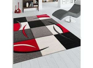 4250857503513 - Designer Teppich mit Konturenschnitt Karo Muster Rot Schwarz 120x170 cm - Paco Home