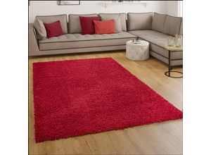 4250857511235 - Shaggy Hochflor Langflor Teppich Sky Einfarbig in Rot 70x250 cm - Paco Home