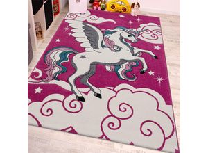 4250857513451 - Kinderzimmer Teppich für Kinder Das Kleine Einhorn Pink Creme Türkis 80x150 cm - Paco Home