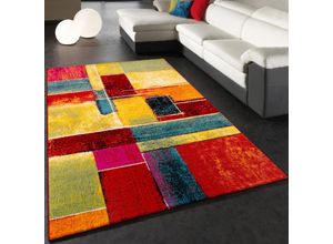 4250857518463 - Teppich Wohnzimmer Schlafzimmer Jugendzimmer Kurzflor Modern Vintage Bunt Abstrakte Muster 200x290 cm Bunt - Paco Home