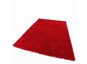 4250857520640 - Paco Home Teppich Hochflor Shaggy -Bravo- Uni Langflor Teppich Rot 70x250 cm