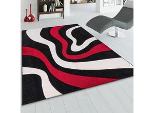 4250857522255 - Designer Teppich mit Konturenschnitt Wellen Muster Rot Schwarz Weiss 60x110 cm - Paco Home