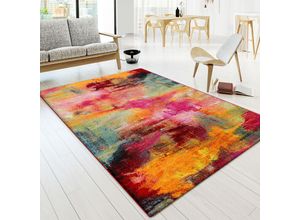 4250857525362 - Teppich Wohnzimmer Schlafzimmer Jugendzimmer Kurzflor Modern Vintage Bunt Abstrakte Muster 160x230 cm Bunt - Paco Home