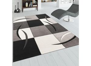 4250857527601 - Designer Teppich mit Konturenschnitt Muster Kariert in Schwarz Weiss Grau 120x170 cm - Paco Home