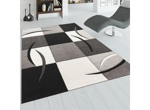 4250857527632 - Designer Teppich mit Konturenschnitt Muster Kariert in Schwarz Weiss Grau 60x110 cm - Paco Home 4250857527632 - Designer Teppich mit Konturenschnitt Muster Kariert in Schwarz Weiss Grau 60x110 cm - Paco Home