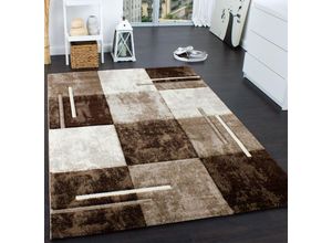 4250857527762 - Designer Teppich Modern mit Konturenschnitt Karo Muster Marmor Optik Braun Creme 80x150 cm - Paco Home 4250857527762 - Designer Teppich Modern mit Konturenschnitt Karo Muster Marmor Optik Braun Creme 80x150 cm - Paco Home