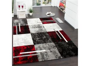 4250857527854 - Teppich Diamond 663 Teppiche Gr B L 240 cm x 330 cm 18 mm 1 St rot (rot grau) Esszimmerteppiche Kurzflor Karo Muster 3D-Design ideal im Wohnzimmer & Schlafzimmer