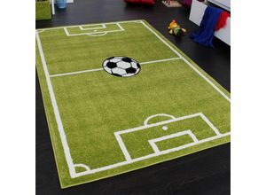 4250857529919 - Teppich Kinderzimmer Jungs Fußball Spielteppich Kinderteppich Fußballplatz Grün 80x150 cm - Paco Home