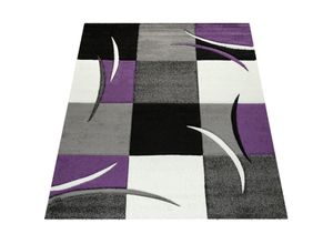 4250857532100 - Designer Teppich Mit Konturenschnitt Trend Teppich Modern Kariert Lila Schwarz Grau 120x170 cm - Paco Home