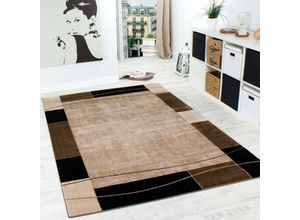 4250857532667 - Designer Teppich Wohnzimmer Teppich Modern Bordüre in Braun Beige Preishammer 120x170 cm - Paco Home